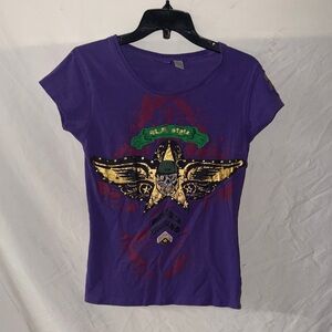 Purple Graphic Tee with Gold Accents